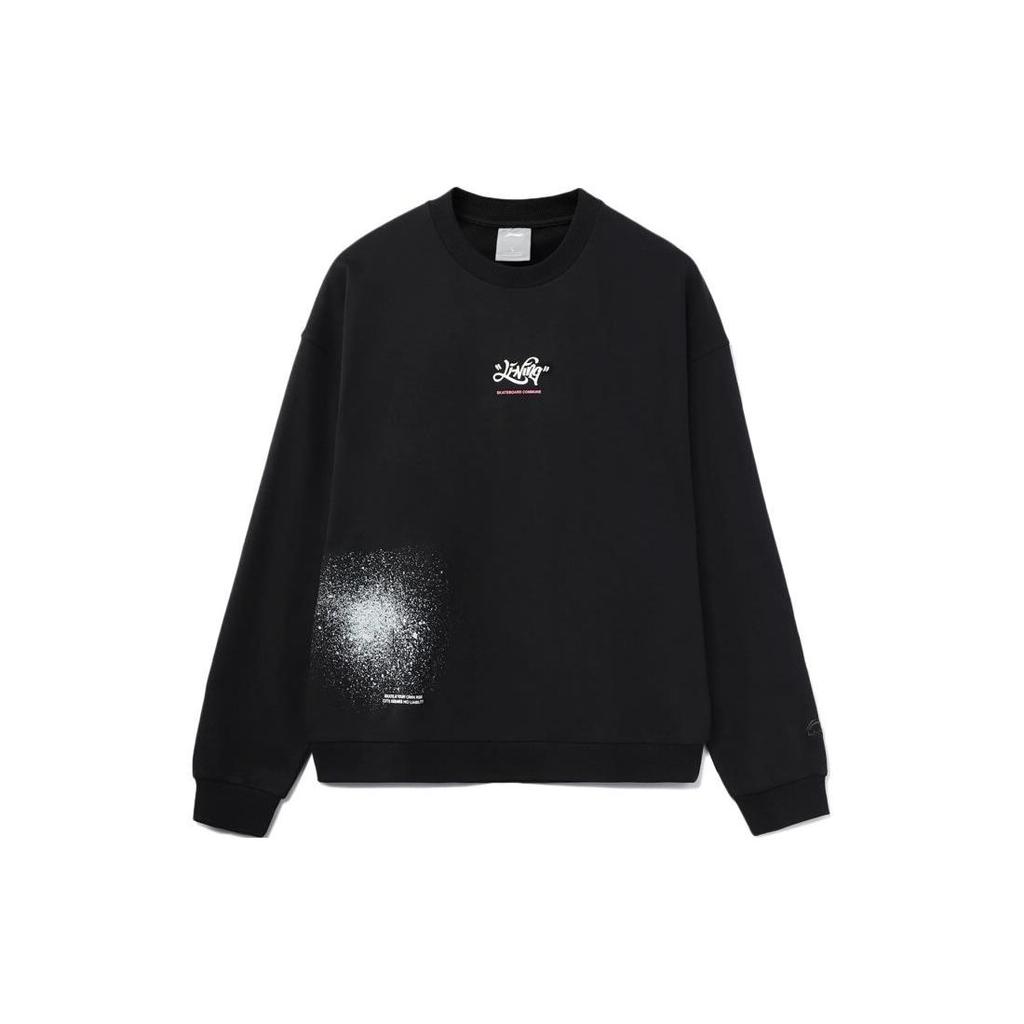 Li Ning Ink Splash Print Loose Crew Neck Sweatshirt Men Sweatshirt Black AWDR447-1