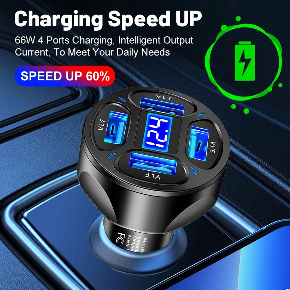 

Новое автомобильное зарядное устройство с 4 портами USB, быстрая зарядка PD Quick Charge 3.0 USB C 66 Вт, автомобильное зарядное устройство для телефона, адаптер для iPhone чёрный