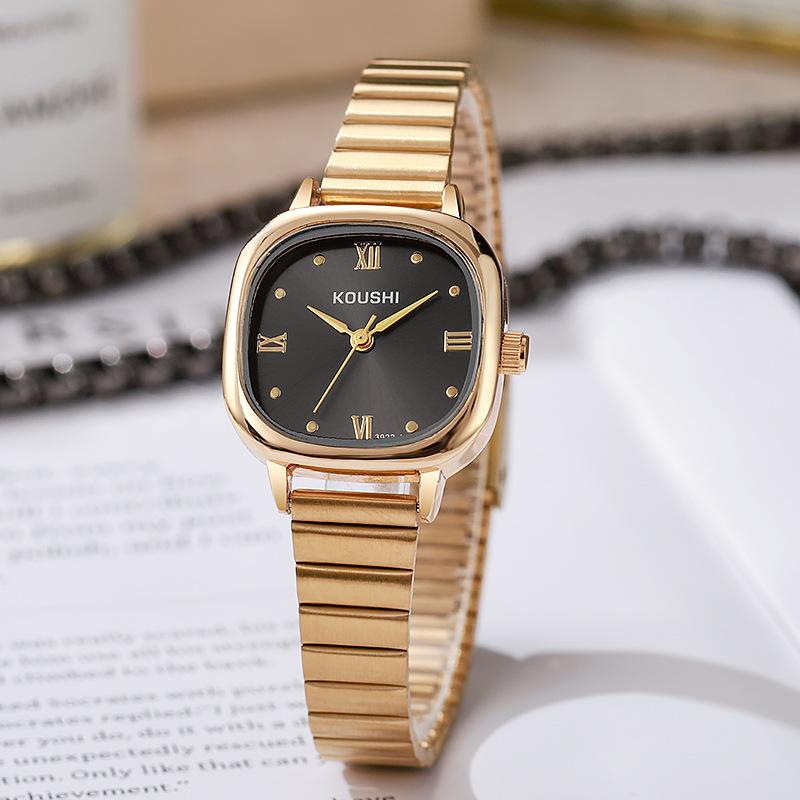 Fashion Simple Hundred Square Round Large Dial Quartz Women's Golden Strap Wristwatch Reloj De Mujer Dropshipping