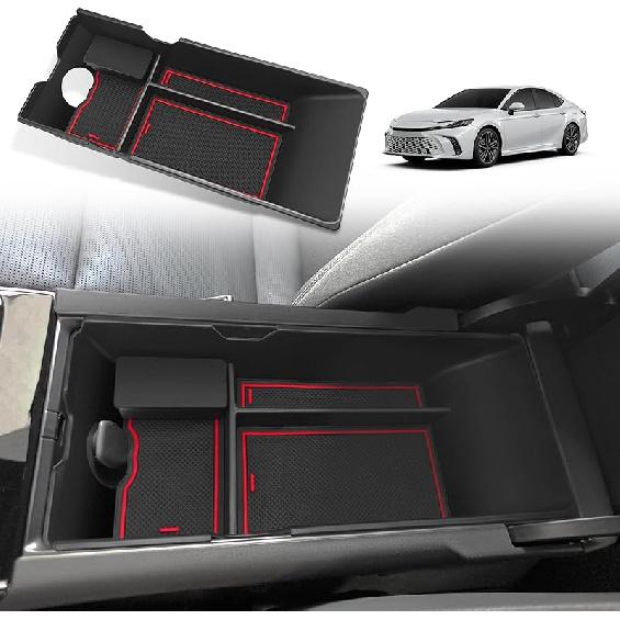 Muslogy Center Console Organizer Compatible with 2025 Toyota Camry LE SE XLE XSE Accessories Middle Storage Box with Removable Coin Holder Insert