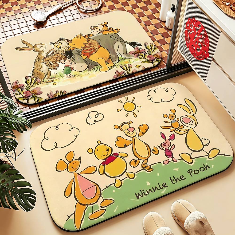 Cartoon W-Winnie The P-Pooh-S Carpet Bathroom Anti-slip Door Mat Home Decoration Mat Entrance Door Mat Scratch-resistant Door