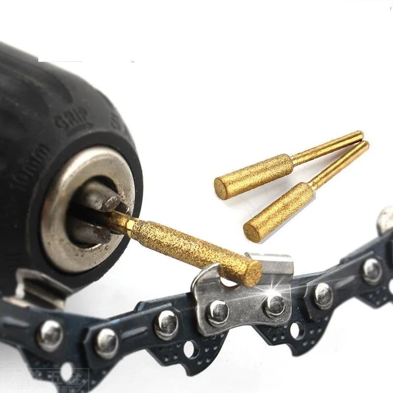 6pcs Diamond Coated Cylindrical Burr Chainsaw Sharpener Stone File Chain Sharpening Carving Grinding Tools Kits 4/4.8/5.5mm