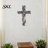 Layered Tree Wall Sculpture Metal Cross Art, of Life Hanging Crosses 3D Branch Art Decor, for Garden Living Room Bedroom Rustic Decoration