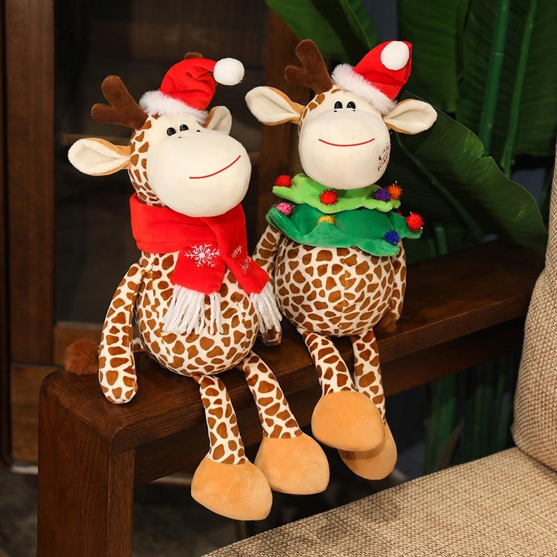 Christmas Giraffe Plush Doll Santa Hat Long Neck Giraffe Plush Toy Home Decoration For Boys And Girls Christmas Gifts