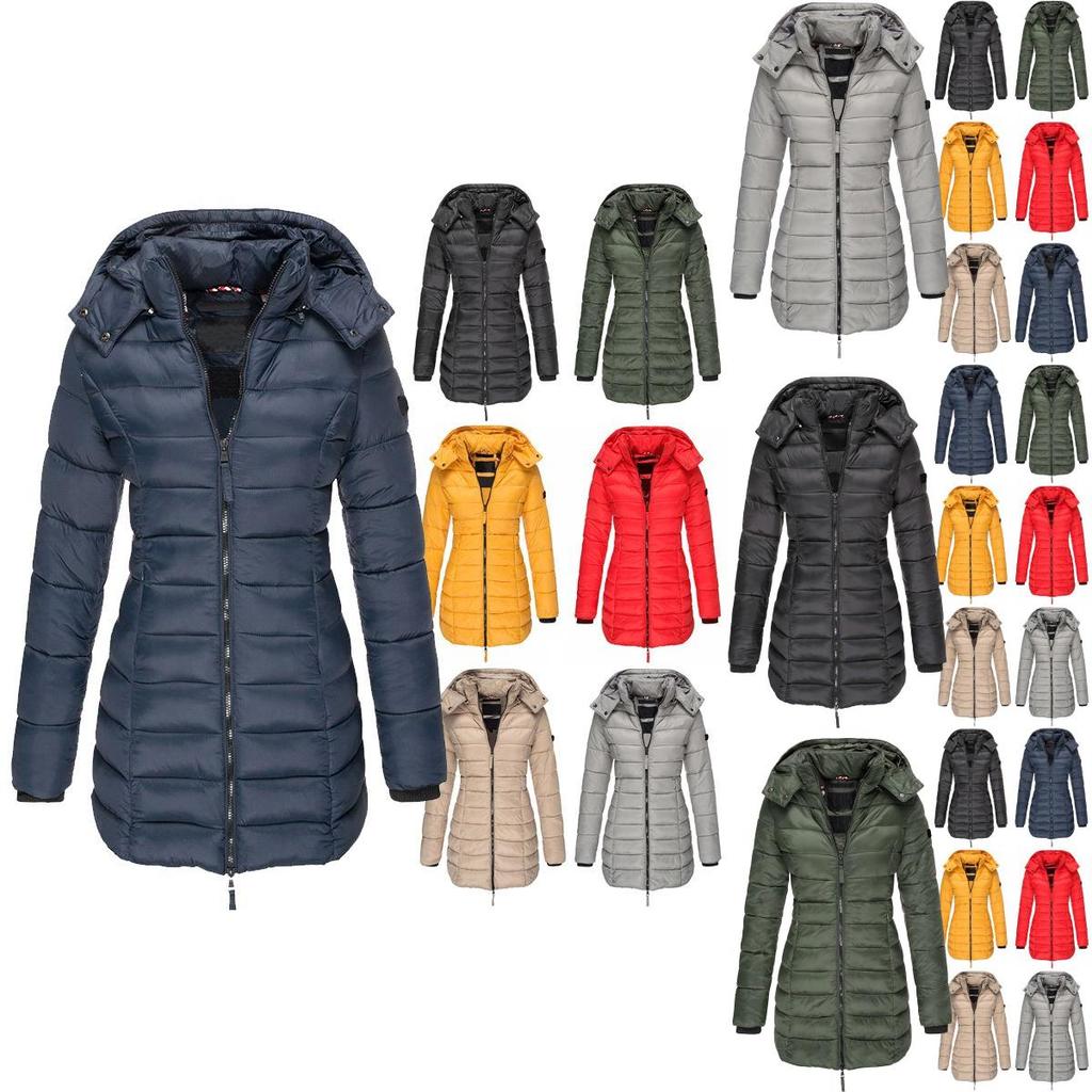 Women's Winter Warm Collar Hooded Long Coat With High-quality Zipper Closure Clothes Sale