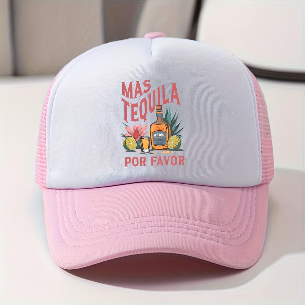 Tequila Mas Por Favor Graphic Trucker Hat Breathable Mesh Back Casual Outdoor Cap for Men and Women