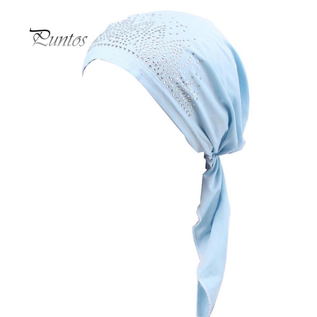 Cute Lady Rhinestone Muslim Turban Hat Chemo Cap Hair Loss Hijab Cap Cover