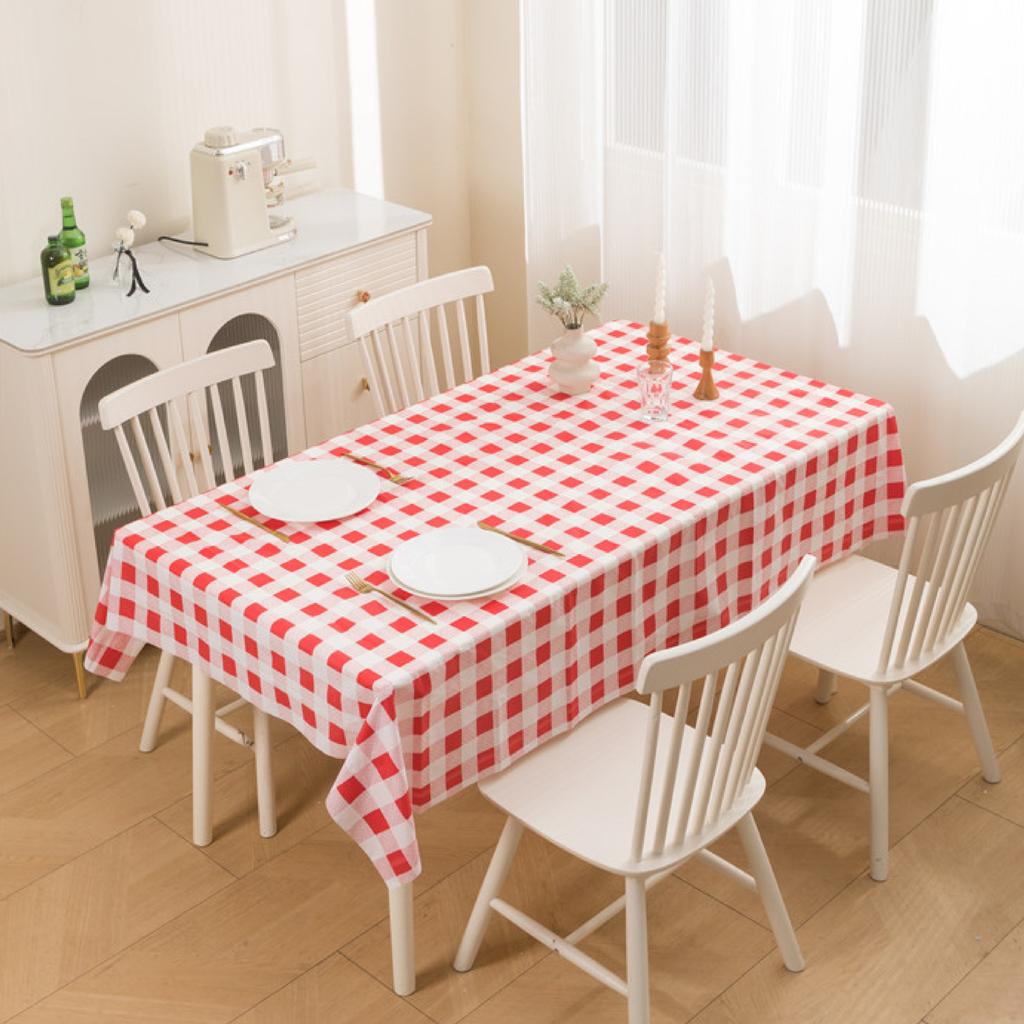 Simple Waterproof, Oil-Proof, Leave-In, High-End Sense Of Dirt-Resistant Home Modern Grid Peva Anti-Scalding Plaid Tablecloth