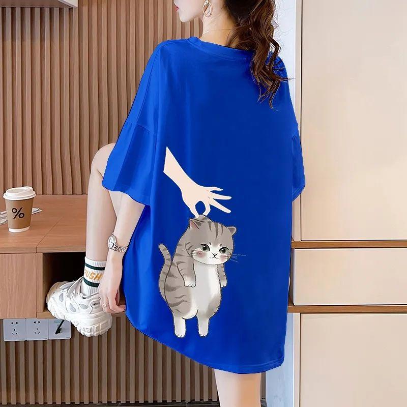 Summer Pure Cotton Women's T-shirts Cute Cartoon Print Hip Hop Streetwear Casual T-Shirt Female Harajuku Oversized Short Sleeve White Y2k Tops