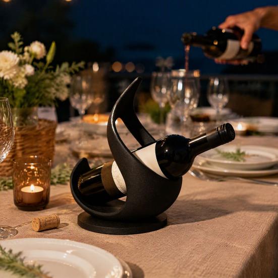 Flame Shaped Rack 3D Printed Wine Bottle Holder, Modern Sculptural for Home Ornament Bar, Decorative Tabletop Storage Stand, Creative Gift Holder