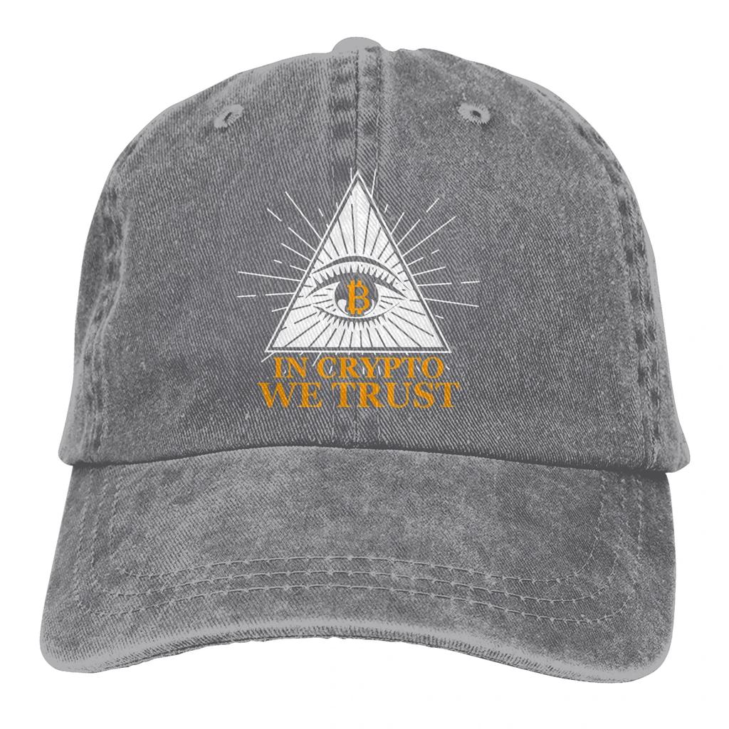 Washed Mens Baseball Cap In Crypto We Trust Eyes Trucker Snapback Caps Dad Hat Bitcoin Miners Meme Golf Hats