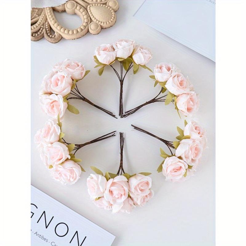 1 Bundle (6 Heads) Artificial Bouquet MINI Rose Tea Bud Letter DIY Wreath Material Candy Box Accessories Home Wedding Decoration Bride Wrist Flower