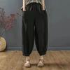Lantern Pants Summer Elastic Waist Solid Color Cotton Linen Dual Pockets Ankle Length Loose Fit Women Harem Baggy Trousers Daily Wear