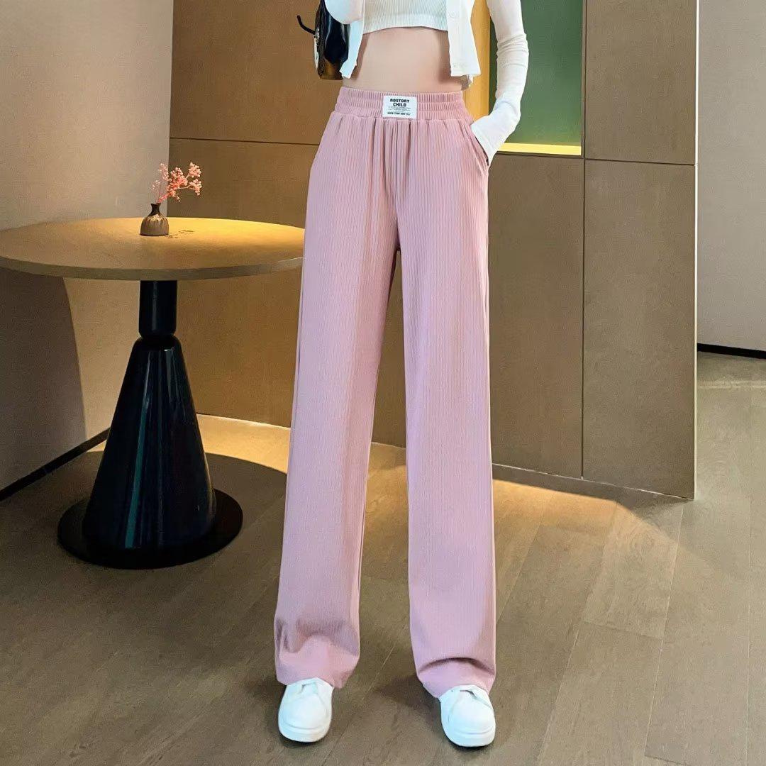 

Women s Trendy Wide-Leg Casual Pants - Harajuku Style, Natural Waist, Versatile Design M розовый