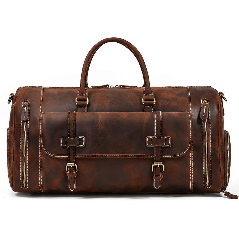 Crazy Horse Leather Travel Bag Men'S Leather Handbag One Shoulder Oblique Span Bag With Shoes Cowhide Luggage