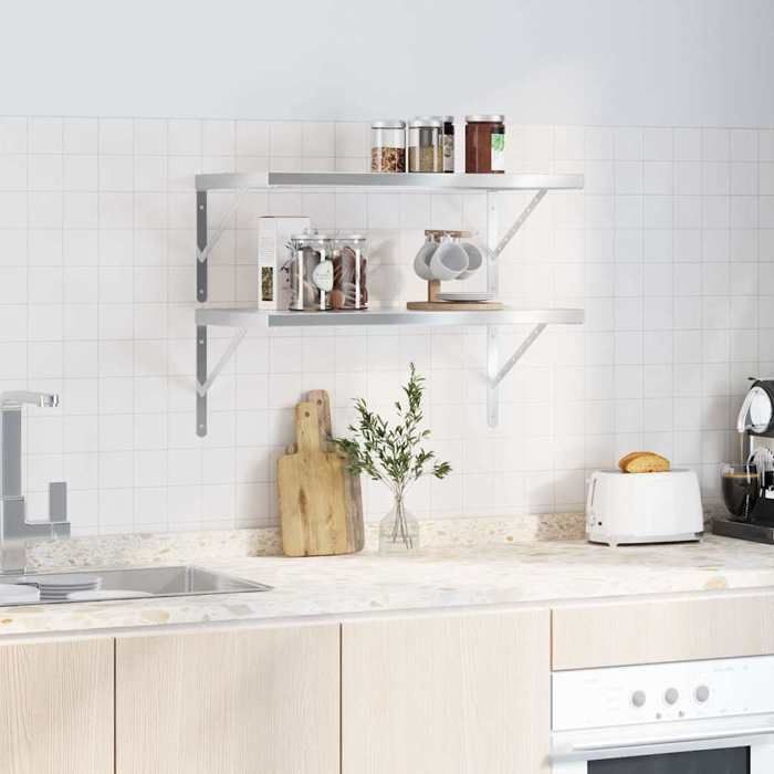 VidaXL Wall Shelves 2 Pcs 75x40 Cm Silver Stainless Steel, Floating Shelf, Wall Display Shelf, Panel 3214505