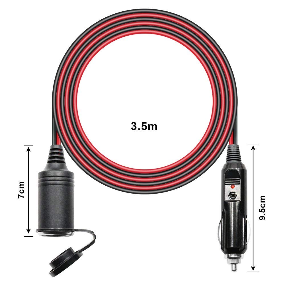 Outtag Cigarette Lighter Socket Extension Cable, 3.5M, /24V, Car Power Cord, Car Cigar Adapter,