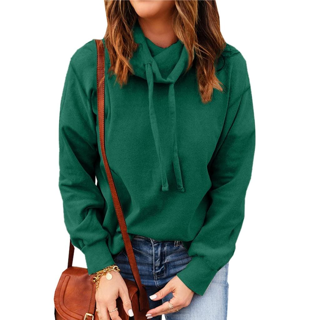 Women's Fashion Casual Long Sleeve Solid Color High Neck Drawstring Sweatshirt