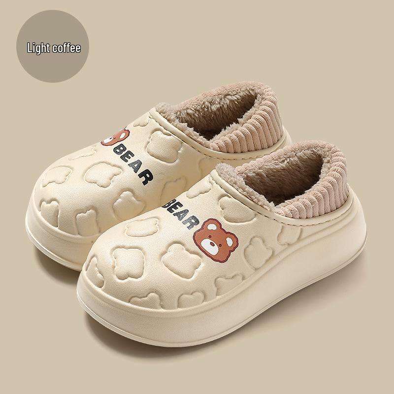 Women's Closed-Heel Waterproof Cotton Slippers - Non-Slip, Warm, Thick-Soled for Indoor Use, Autumn & Winter