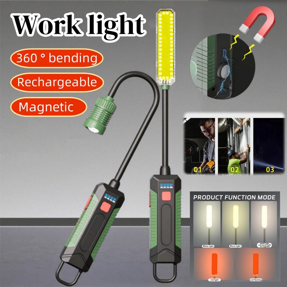Rechargeable Camping LED Flashlight Work Light Magnet and Hook Lighting Modes Spotlight Handheld Flashlights for Night Work
