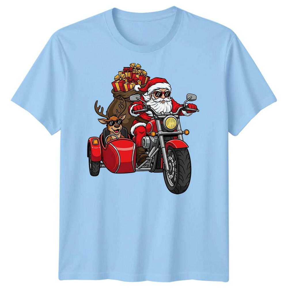 Santa Claus Reindeer Motorcycle Christmas Holiday Unisexs TShirt Gift S