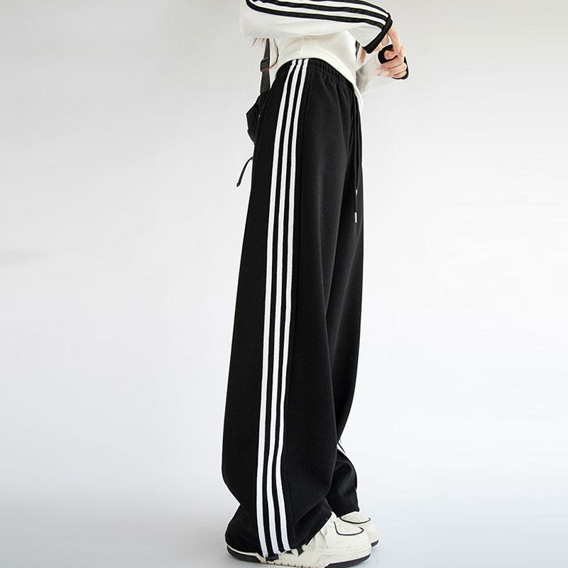Женские свободные полосатые спортивные брюки осень-зима повседневные брюки с высокой — фото 4