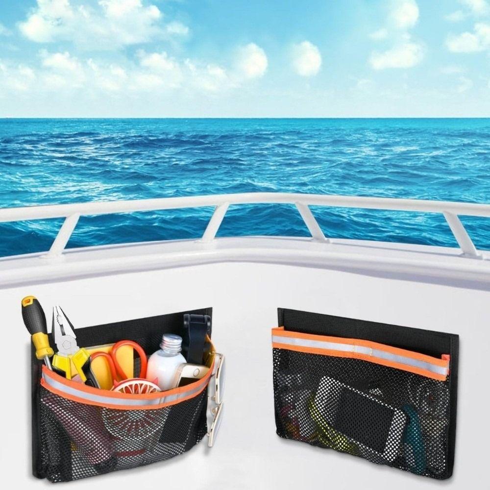 with Reflective Strips Boat Storage Mesh Bag Portable Deck Storage Pouch  for Fishing