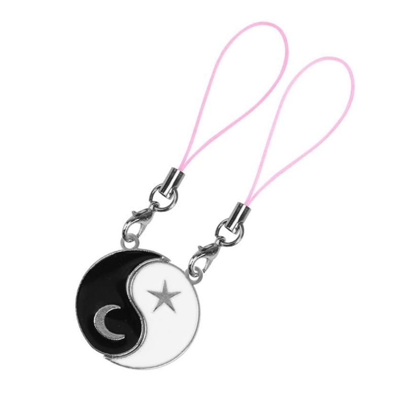 Black White Star Moon Keychain Pair Friendship Key Chain Pendant Couple Phone Charm Decoration for Key Bag Backpack