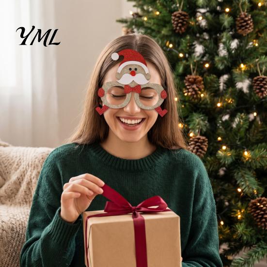 Fun Holiday Accessories for Kids Christmas Glasses, Glitter Party Glasses Frames, Novelty Elf Snowman Santa Claus Elk Frames Reindeer Eyeglasses