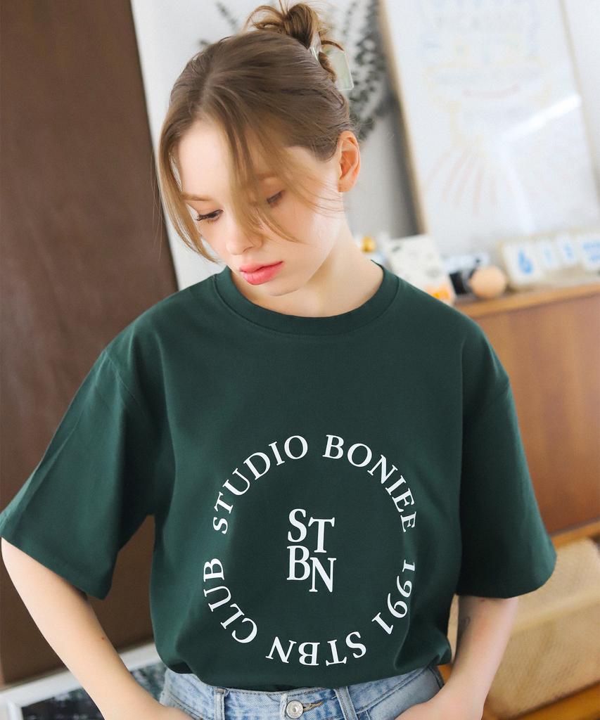 BONIEE Circle Round Graphic Loose T-Shirt Green