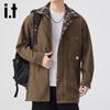 izzue Men's American Style Mid-Length Lapel Casual Windbreaker Jacket