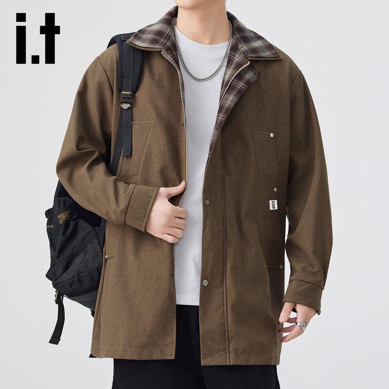 izzue Men's American Style Mid-Length Lapel Casual Windbreaker Jacket