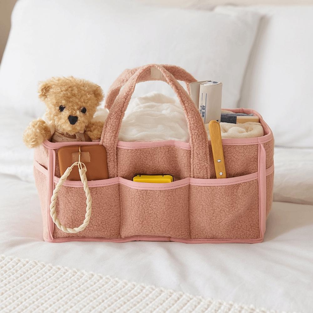 Large Capacity Baby Diaper Bag Plush Diaper Storage Basket Travel Handbag Mommy Bag Boys Girls