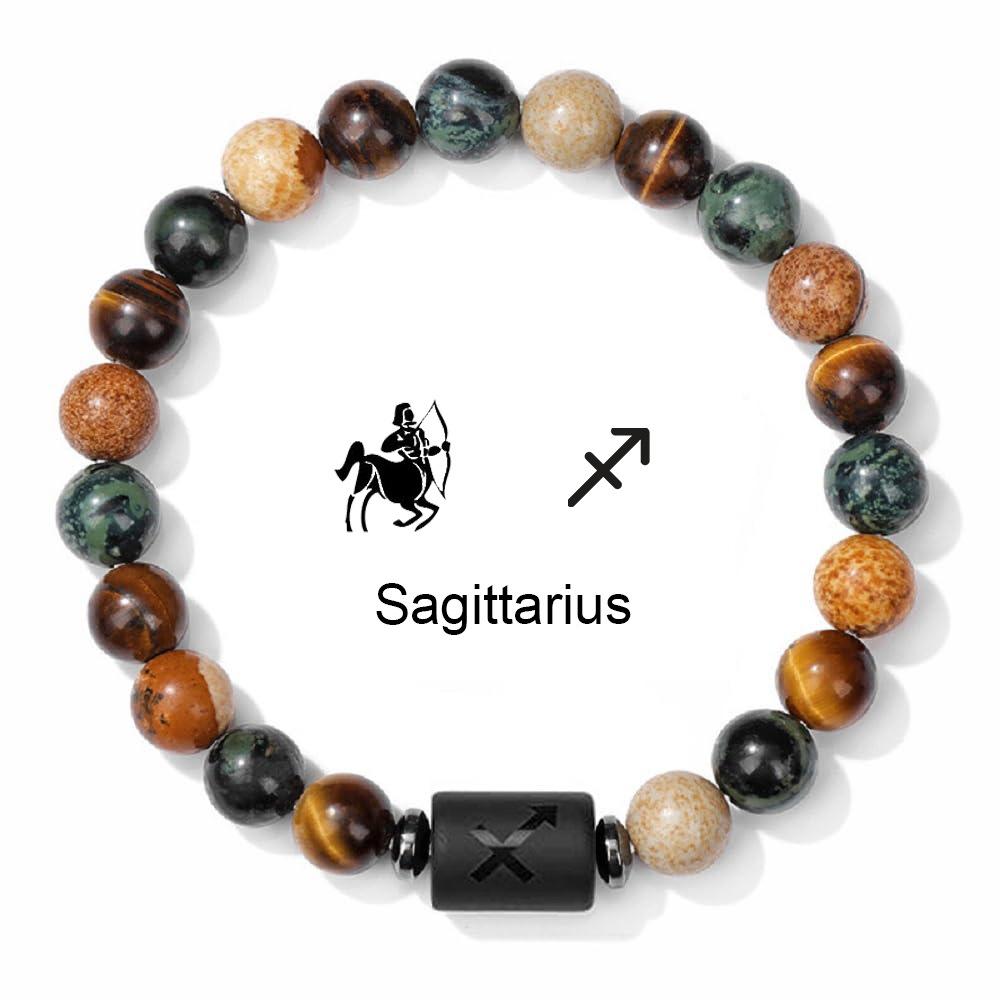 Natural Stone Tiger Eye Picture Jasper Round Beads 12 Constellation Bracelet for Men and Women Zodiac Signs Bracelet Aries
