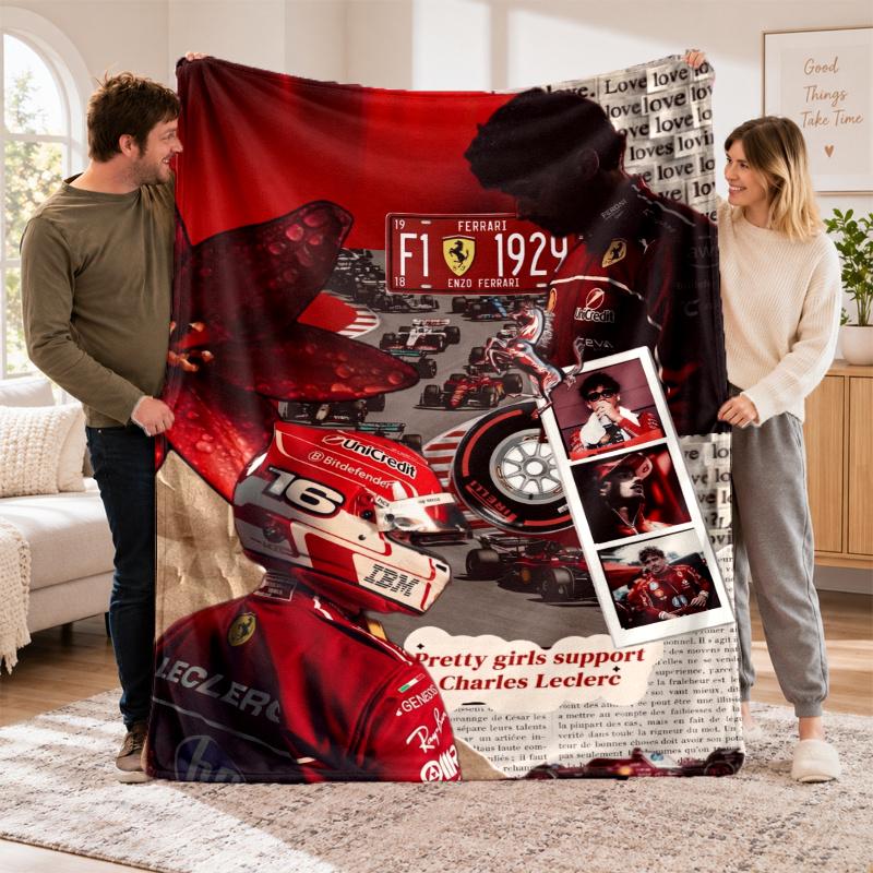 Coperta in Pile Flanella con Design Charles Leclerc, Morbido Plaid Leggero per Letto Divano Viaggio
