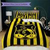 LFC Lourosa 3Pcs Bedding Set Black Yellow Vertical Stripe Lion Badge Print Duvet Cover 2 Pillowcases Football Fan Bedding