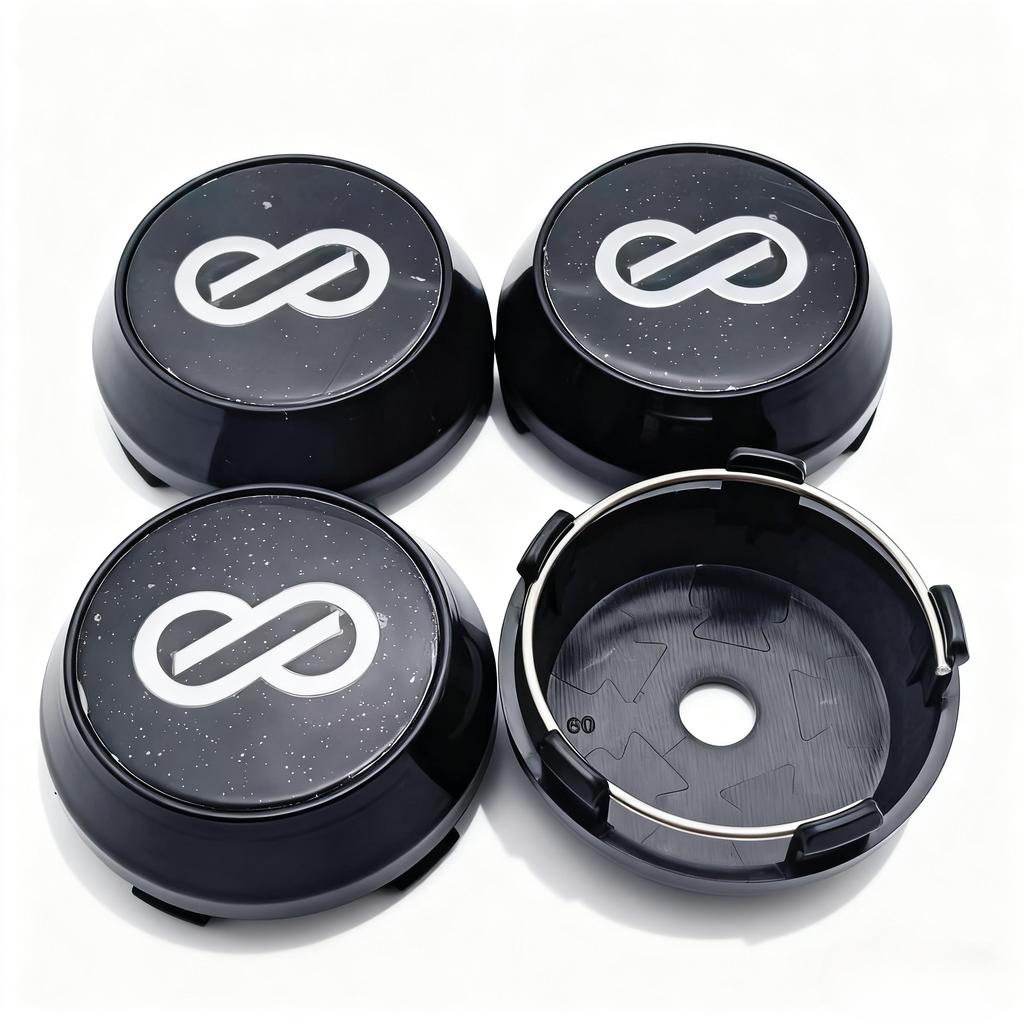 4pcs JDM Black Silver ENKEI Logo Emblem Car Wheel Center Caps OD 60MM 56MM Wheels Hub High Cap Rim Hubcaps Cover Car Accessories