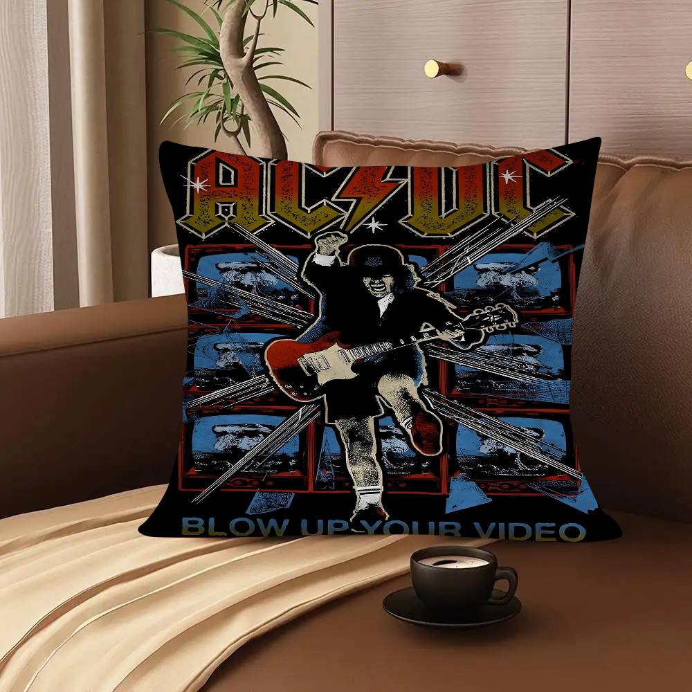 AC DC Vintage Heavy Metal Music Pillow Case Square Pillow Bedroom Sofa Leisure Comfort Cushion Car Living Room Home Decoration