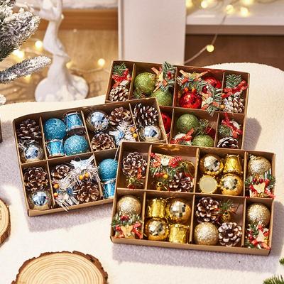 Weihnachtsbaumschmuck Set - 24 Stück Weihnachtsdekorationen mit Kugeln, Glocken, Tannenzapfen & Trommeln Festliche Deko