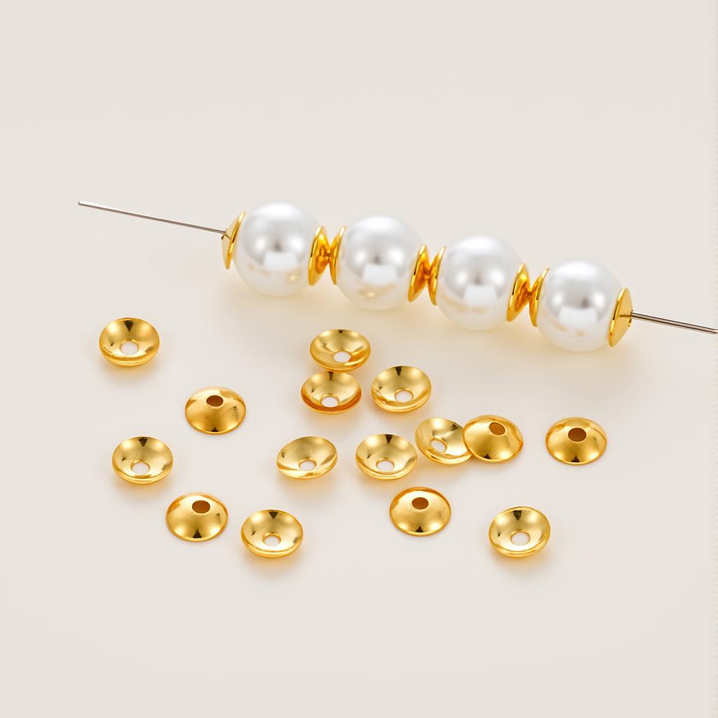 50Pcs 3/4mm 14/18K Gold Color Plated Copper Beads Caps Spacer Beads for DIY Necklace Bracelets Jewelry Making Accessories