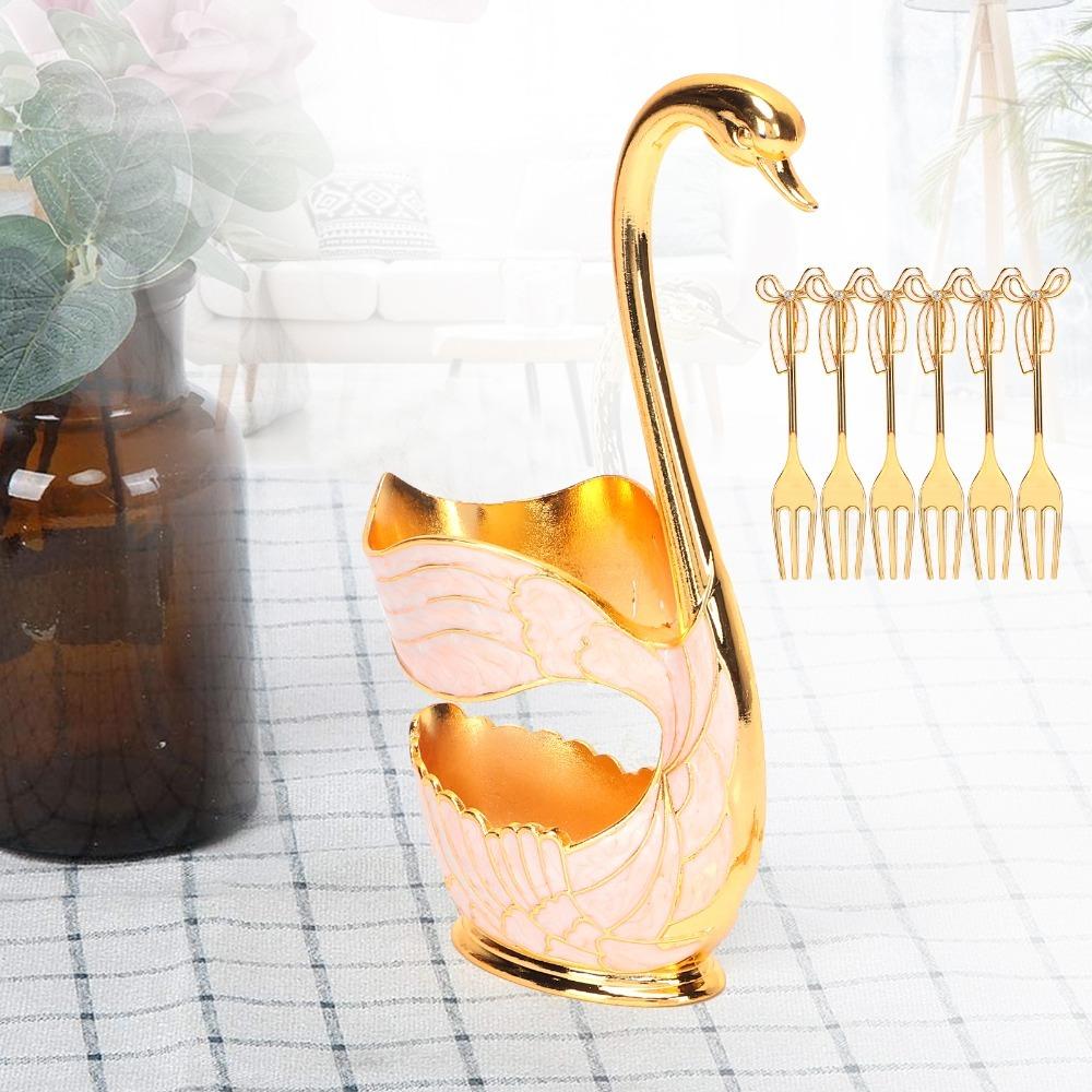 7pcs Swan Base Holder Coffee Spoon Set Gold Fruit Spoon Set Tea Spoon Set For Ice Cream A