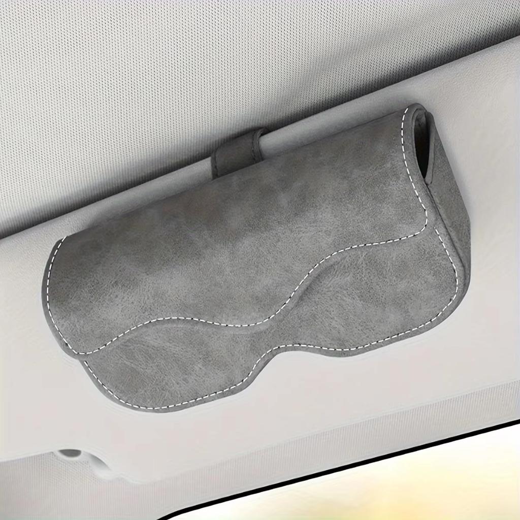Suede Leather Car Eyeglass Case Automatic Closing Non-slip Auto Sun Visor Glasses Holder Magnetic Multi-functional Eyewear Clips