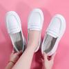 2025 White Genuine Leather Platform Loafers Women Nurse Shoes Round Toe Slip-on Thick Flats Breathable Soft Cowhide Chunky Mujer