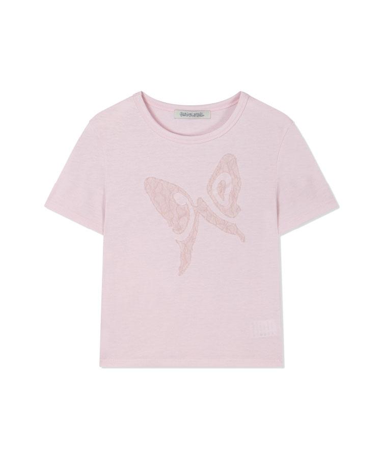 Guwolsibil Lace Patch Short-Sleeved Top Pink