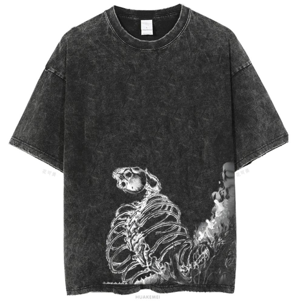Anime Attack on Titan Eren Jaeger Printed Tshirt Mens and Womens Washed Tshirt High Quality Vintage Cotton Tshirt Top