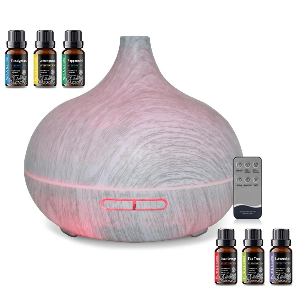 550ml Ultrasonic Aromatherapy Diffuser with Wood Grain Design, Remote & Auto Shut-Off for Bedroom & Office 550ml