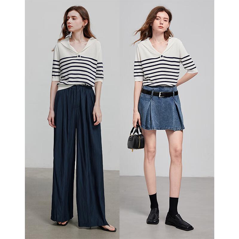 Women's Striped Sailor Collar Knit Top