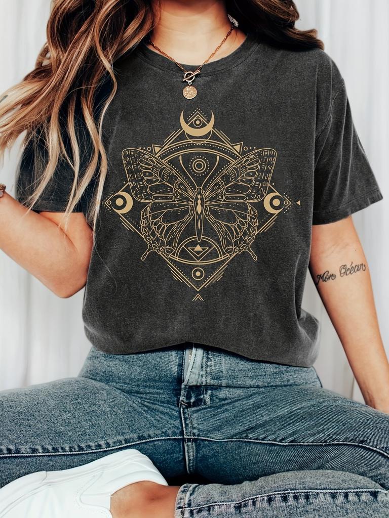 Plus Size Summer Womens Retro Butterfly Print TShirt Cotton Breathable Stylish Versatile Street Style Oversized