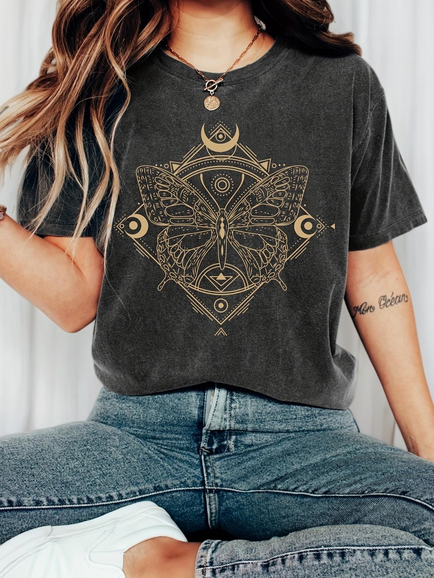 

Plus Size Summer Womens Retro Butterfly Print TShirt Cotton Breathable Stylish Versatile Street Style Oversized XL