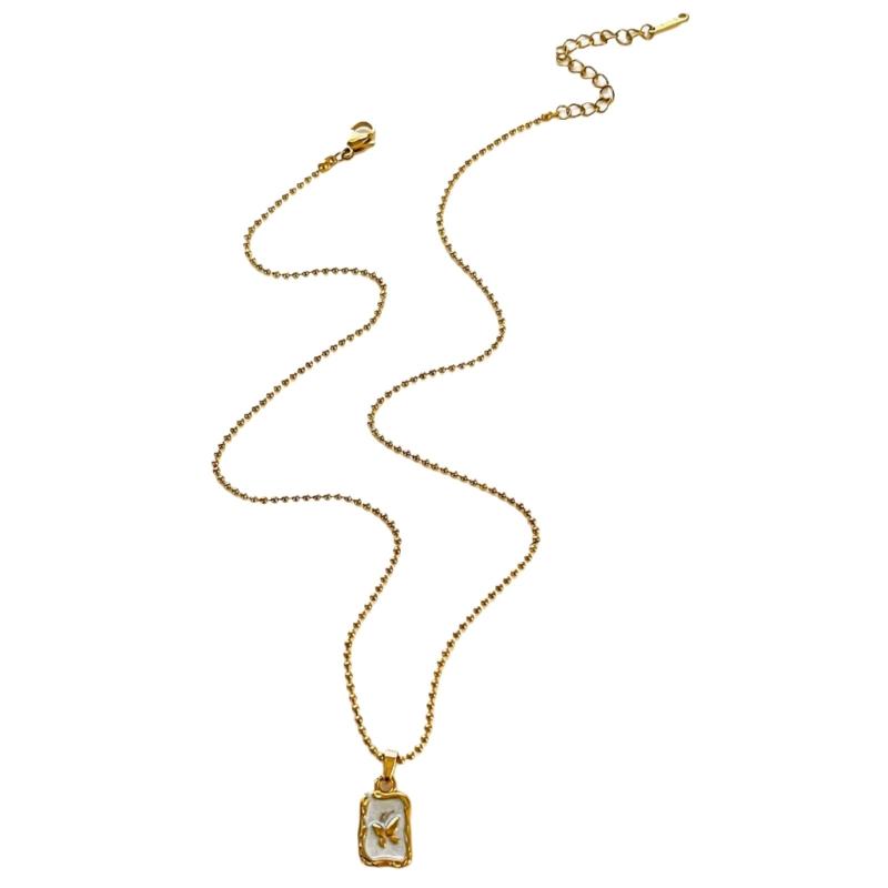 

Jewelry Piece 3D Oil Drip Rose/Butterfly Necklace Stylish Stainless Steel Chain Adjustable Length Neckchain